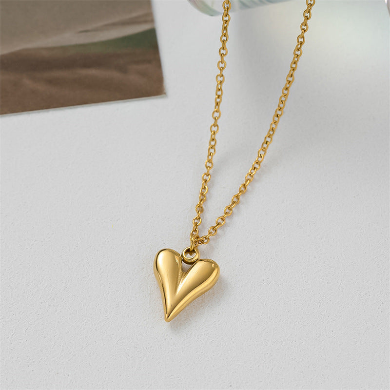 Puffy Heart Pendant Necklace - Stainless Steel