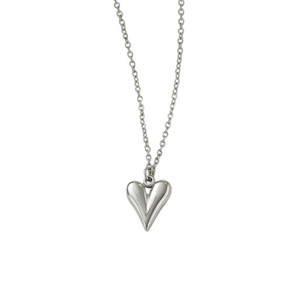 Puffy Heart Pendant Necklace - Stainless Steel