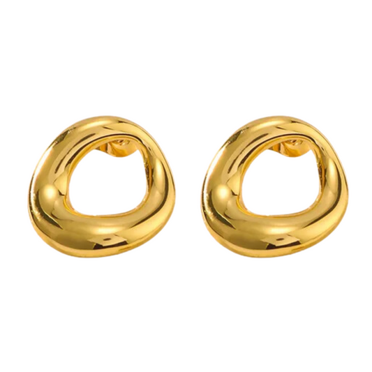 Open Oval Stud Earrings - Pair - 18k Gold Plated Stainless Steel