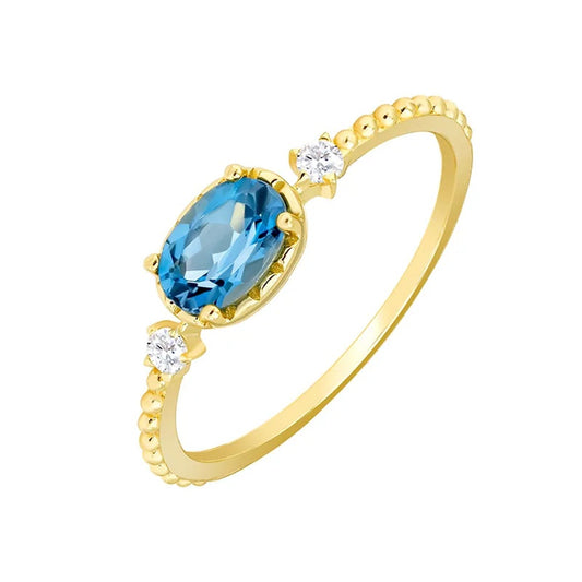Blue Zircon Gem Ring - Gold Plated 925 Sterling Silver