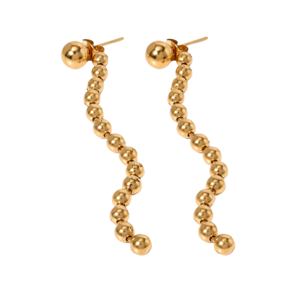 Long Ball Chain Drop Dangling Earrings - Pair - Gold PVD 304 Stainless Steel