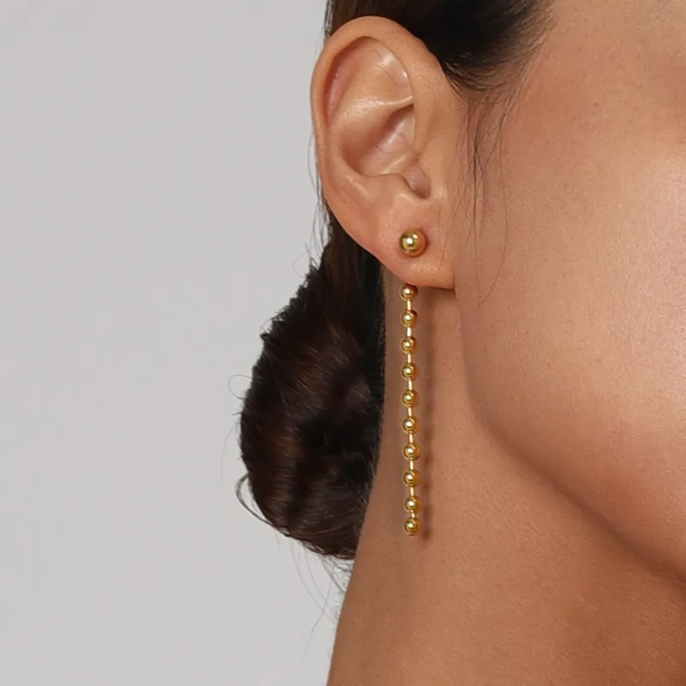 Long Ball Chain Drop Dangling Earrings - Pair - Gold PVD 304 Stainless Steel