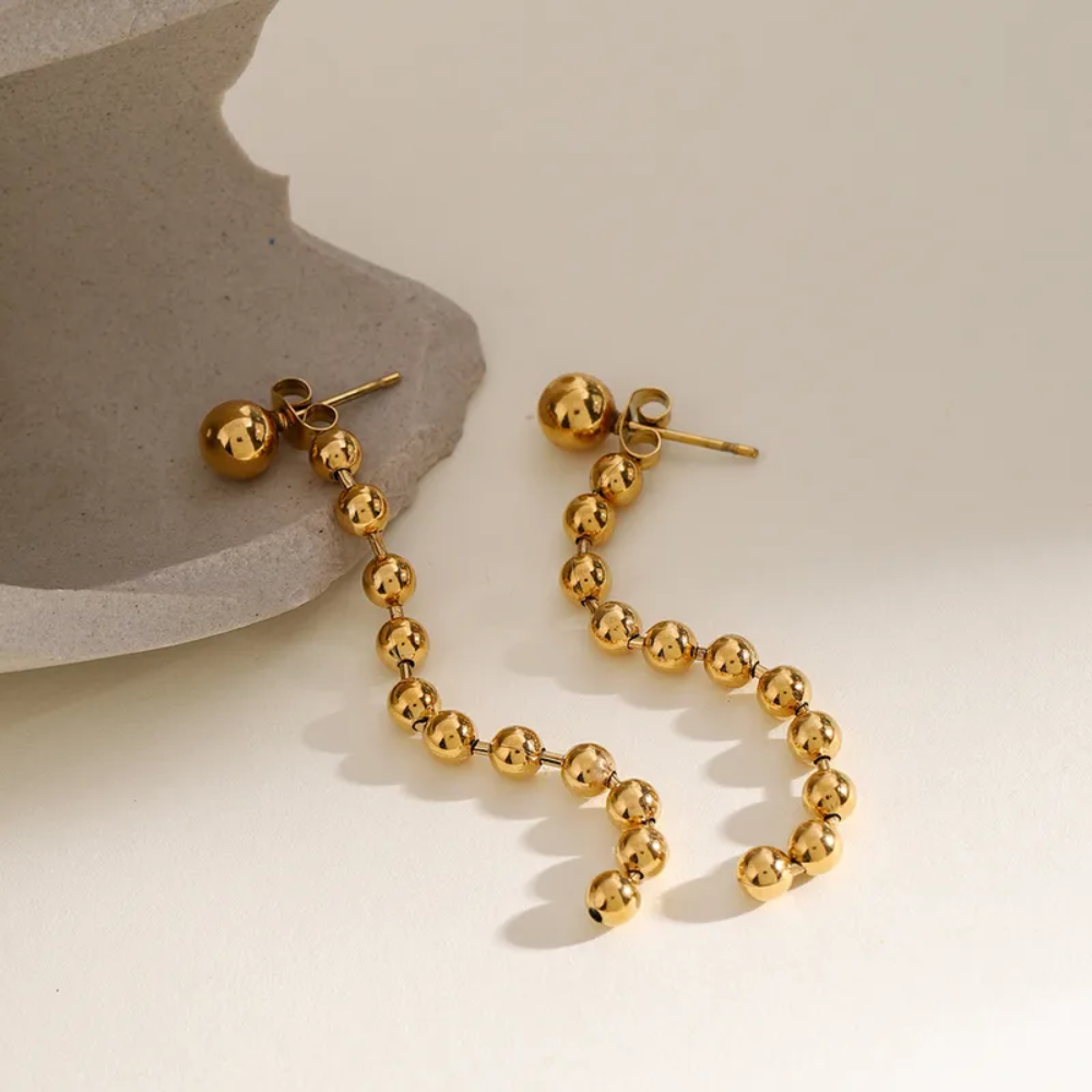 Long Ball Chain Drop Dangling Earrings - Pair - Gold PVD 304 Stainless Steel