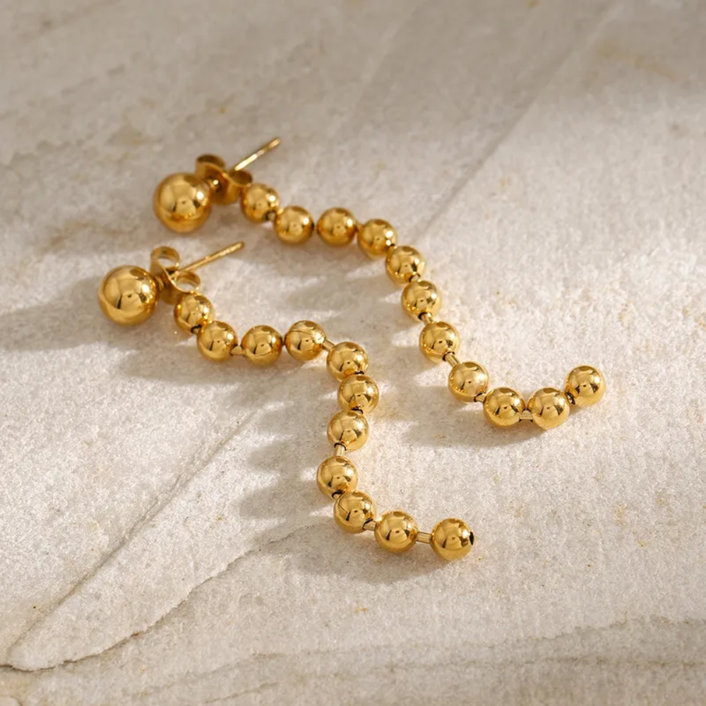 Long Ball Chain Drop Dangling Earrings - Pair - Gold PVD 304 Stainless Steel