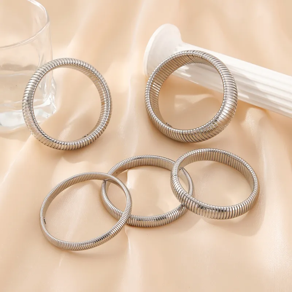 Ribbed Stretch Bracelet - Stainless Steel