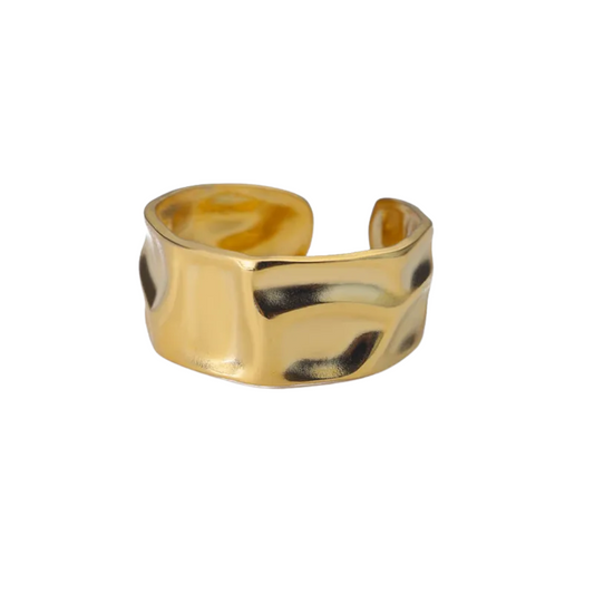 Thick Hammered Cuff Ring - 18k Gold Plated Stainless Steel