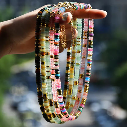 Multicolor Stones Natural Stone and Golden Discs Beaded Necklace - Gold Plated 316 Stainless Steel