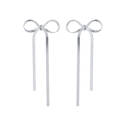 Long Bow Earrings - Pair - Stainless Steel