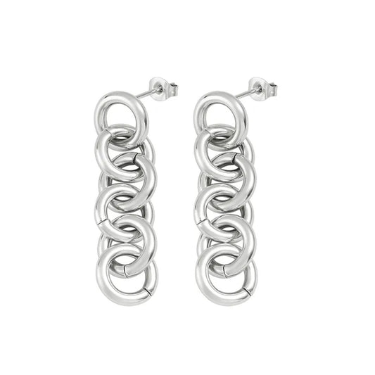 Chain Link Dangling Earrings - Pair - Stainless Steel