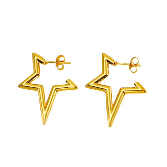 Gold Plated Star Outline Hoop Earrings - Pair