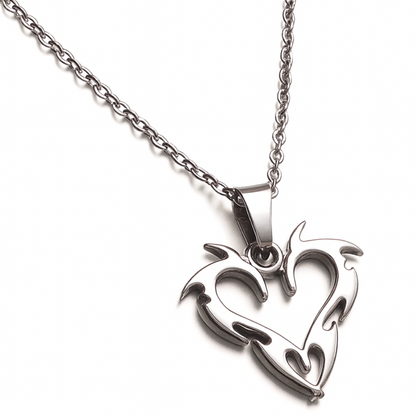 Tribal Heart Pendant Necklace - Stainless Steel