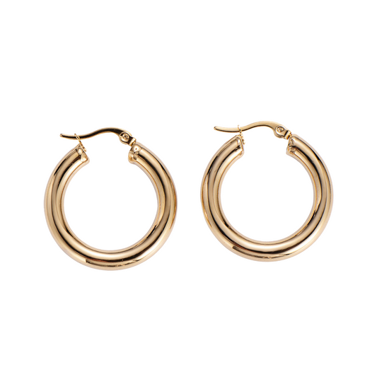 4mm Thick Hoop Earrings - Pair - 18k Gold Plated Stainless Steel