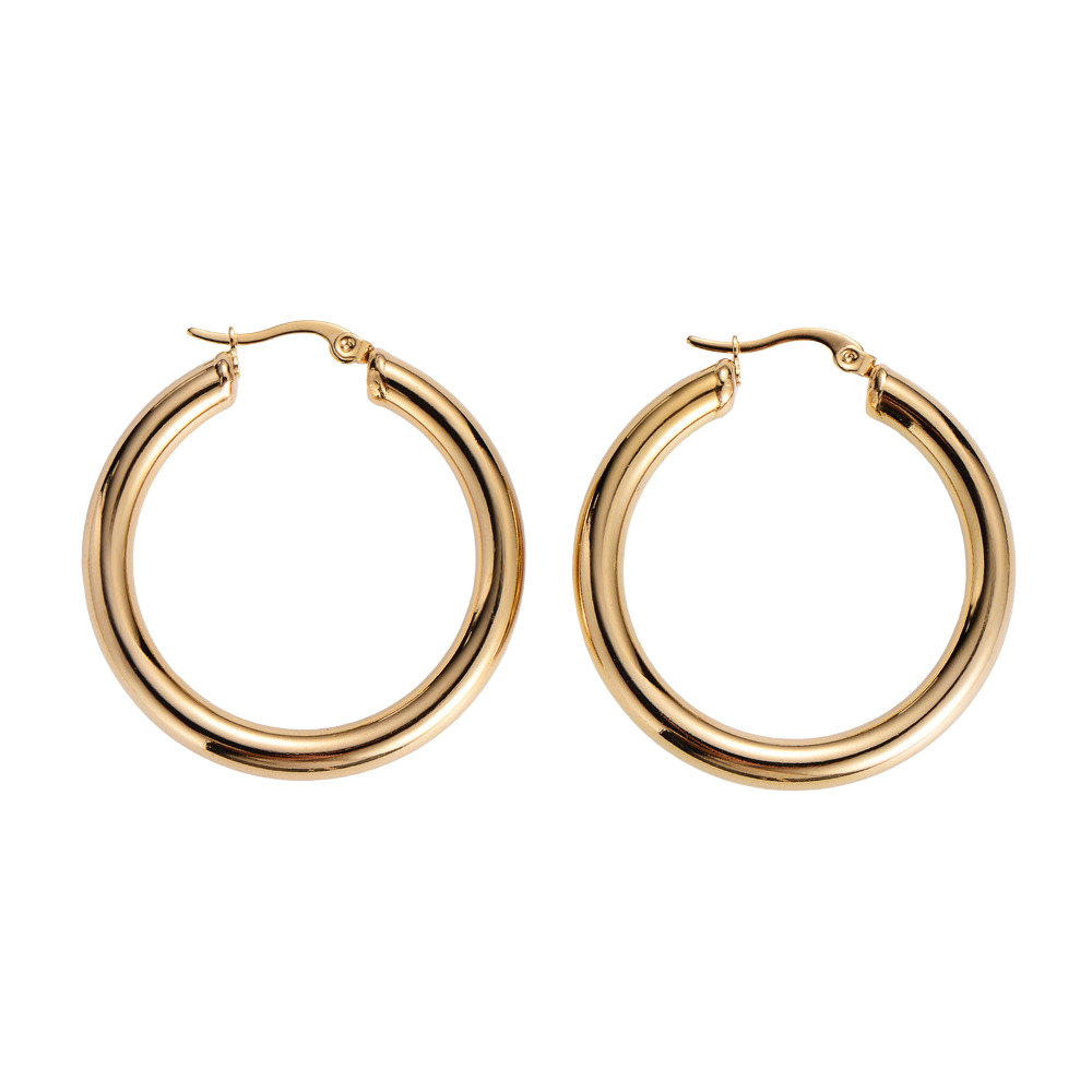 4mm Thick Hoop Earrings - Pair - 18k Gold Plated Stainless Steel