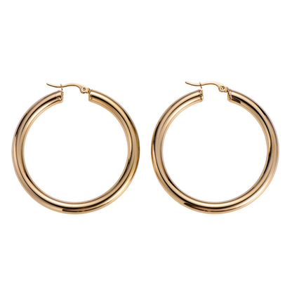 4mm Thick Hoop Earrings - Pair - 18k Gold Plated Stainless Steel