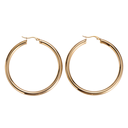 4mm Thick Hoop Earrings - Pair - 18k Gold Plated Stainless Steel