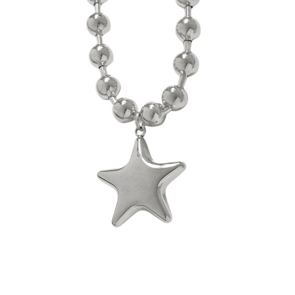 Puffy Star Ball Chain Necklace - Stainless Steel