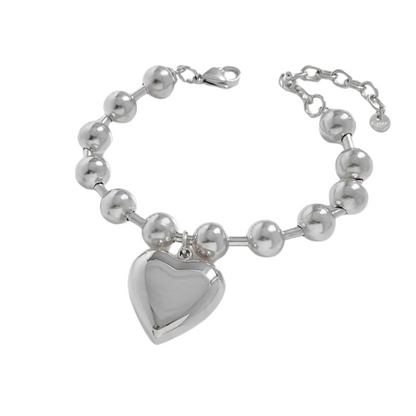 Puffy Heart Ball Chain Bracelet - Stainless Steel