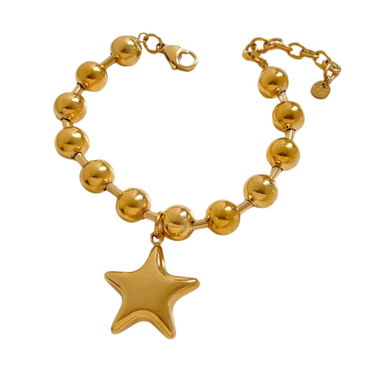 Puffy Star Ball Chain Bracelet - Stainless Steel