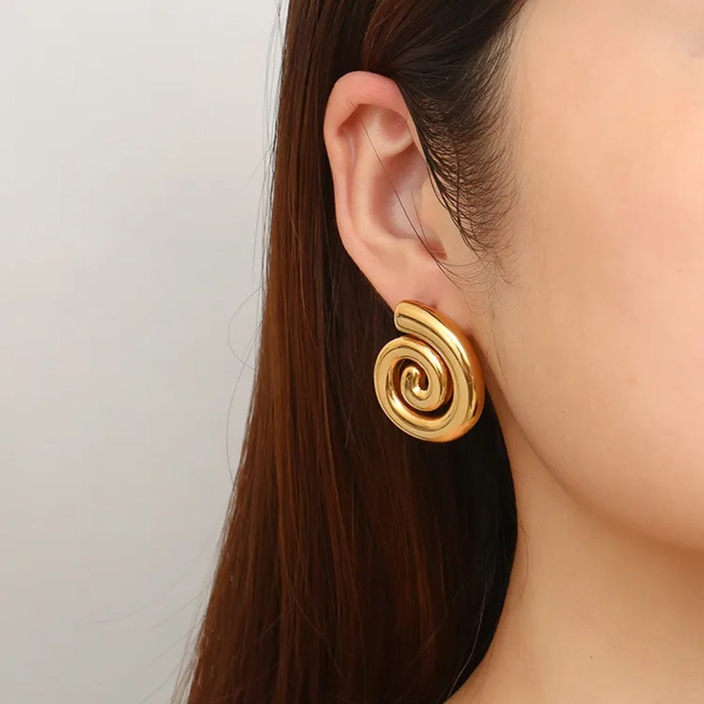 Spiral Stud Earrings - Pair - Stainless Steel