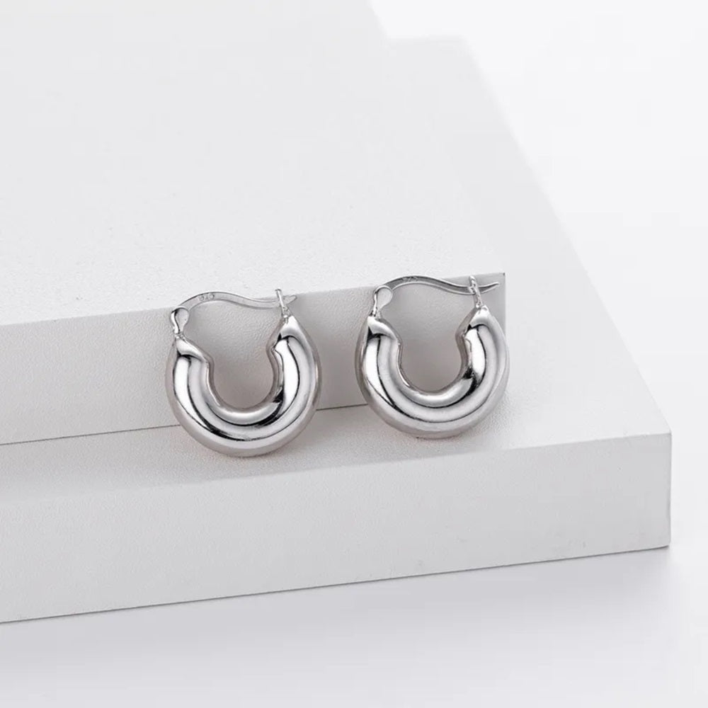 6mm Thick Chunky Hoop Earrings - Pair - 925 Sterling Silver