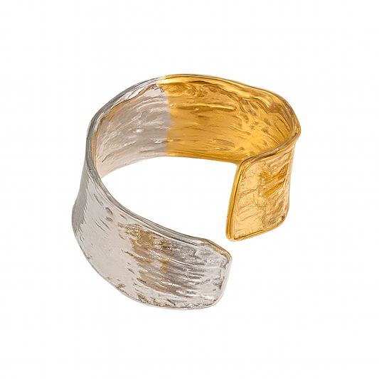 Two Tone Textured Wrap Ring - Stainless Steel