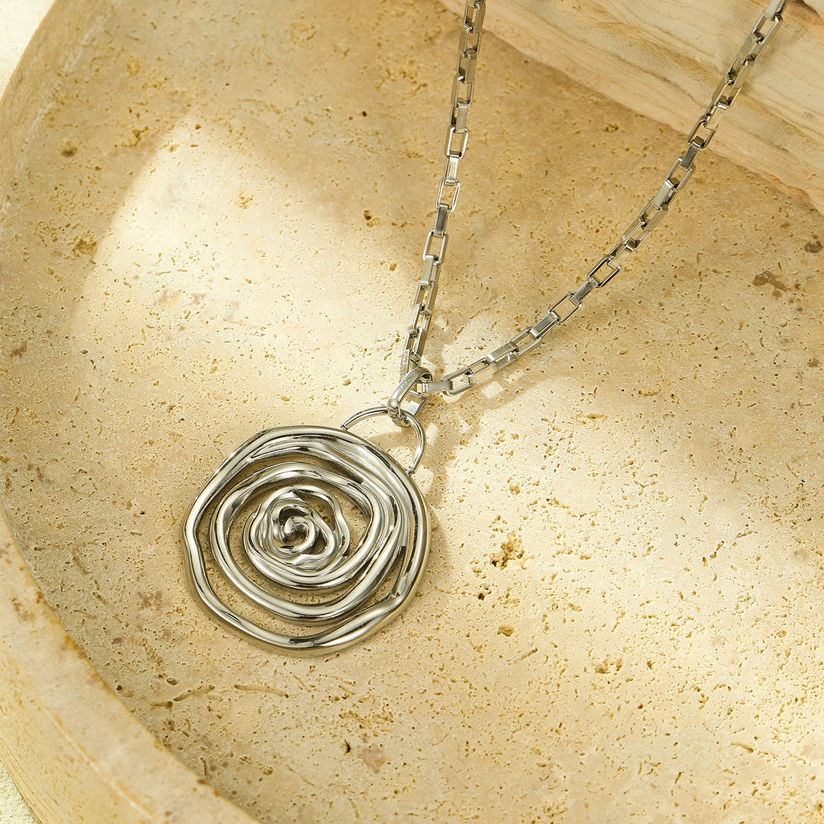 Wavy Spiral Pendant Necklace - 304 Stainless Steel