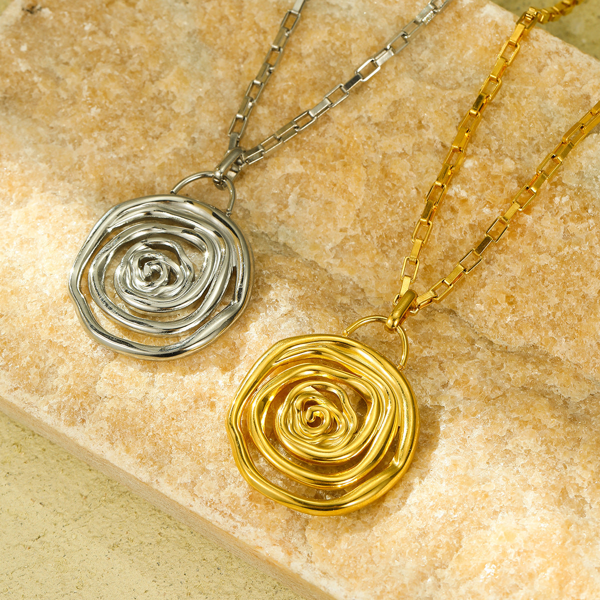 Wavy Spiral Pendant Necklace - 304 Stainless Steel