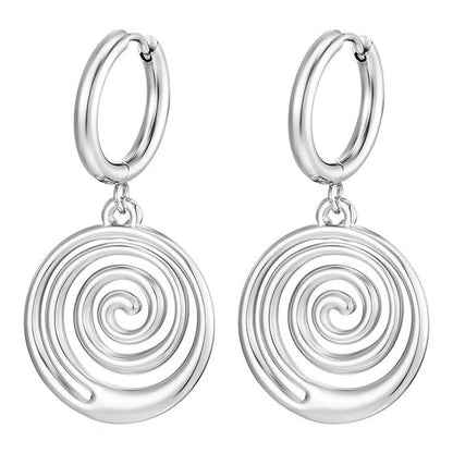 Spiral Dangling Huggie Hoop Earrings - Pair - Stainless Steel