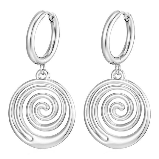 Spiral Dangling Huggie Hoop Earrings - Pair - Stainless Steel