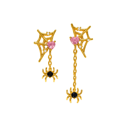 Web with Dangling Spider Stud Earrings - Pair
