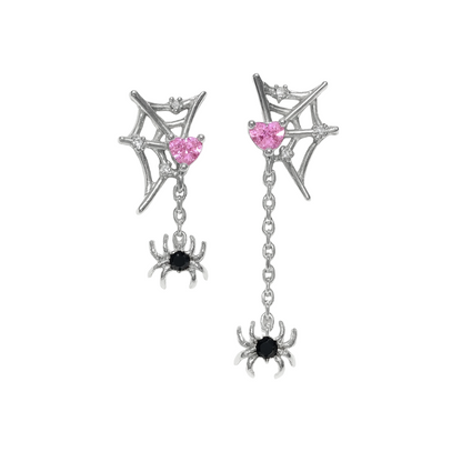 Web with Dangling Spider Stud Earrings - Pair