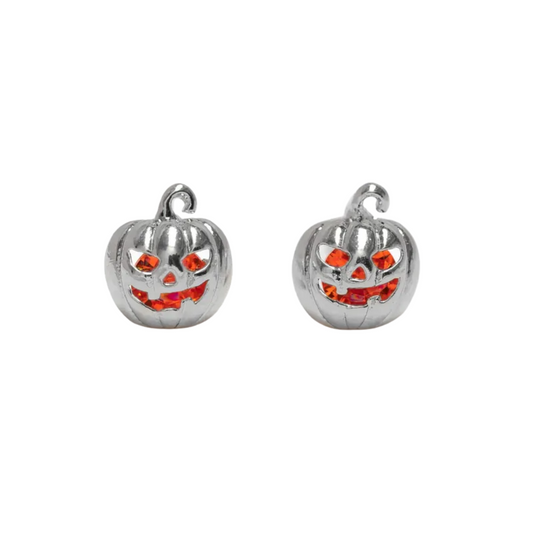 Orange Crystal Jack-O’-Lantern Pumpkin Stud Earrings - Pair