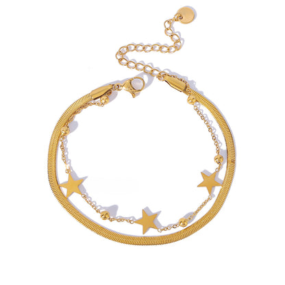 Star Double Chain Bracelet - 18k Gold Plated Stainless Steel