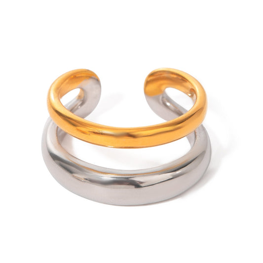 Two Tone Double Layer Adjustable Ring - 304 Stainless Steel