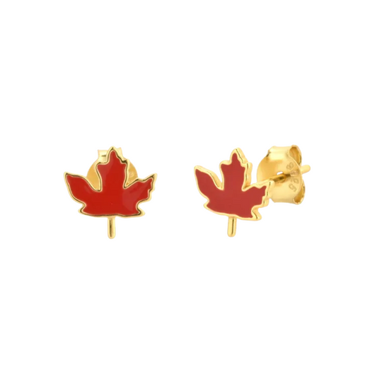 Maple Leaf Stud Earrings - Pair - Gold Plated Sterling Silver