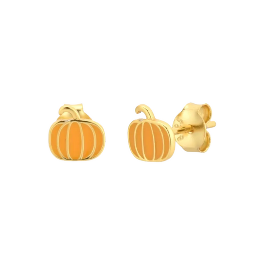 Pumpkin Stud Earrings - Pair - Gold Plated Sterling Silver