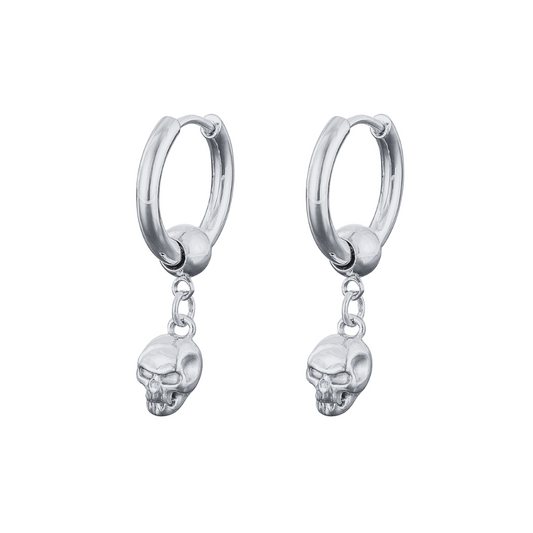 Skull Huggie Hoop Earrings - Pair - Stainless Steel