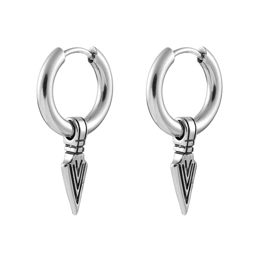 Tribal Spike Dangling Huggie Hoop Earrings - Pair - 316L Stainless Steel