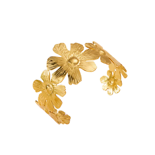 Flower Cuff Bracelet - Gold Plated Stainless Steel