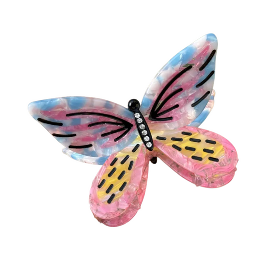 Pink and Blue Butterfly Claw Hair Clip