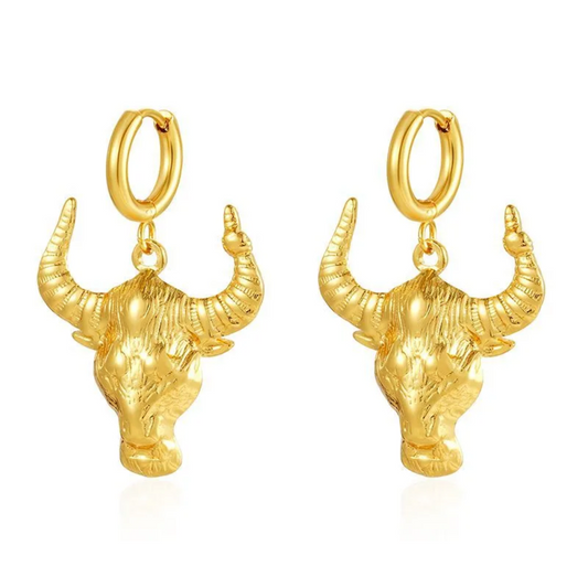 Bull Head Dangling Huggie Hoop Earrings - Pair - 304 Stainless Steel