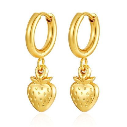 Strawberry Dangling Huggie Hoop Earrings - Pair - 304 Stainless Steel