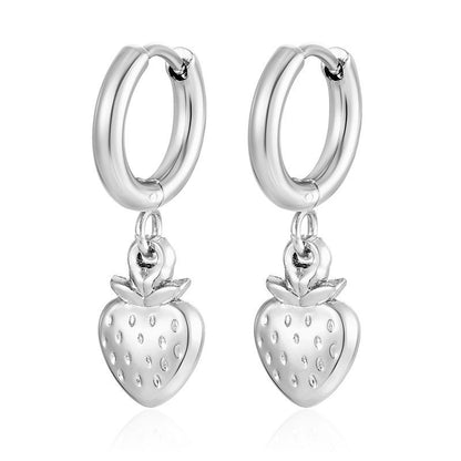 Strawberry Dangling Huggie Hoop Earrings - Pair - 304 Stainless Steel