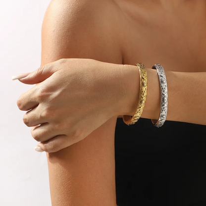 Sun Moon and Star Lined Open Cuff Bangle Bracelet - 304 Stainless Steel