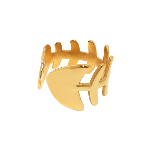 Adjustable Fishbone Ring - 18k Gold Plated Stainless Steel