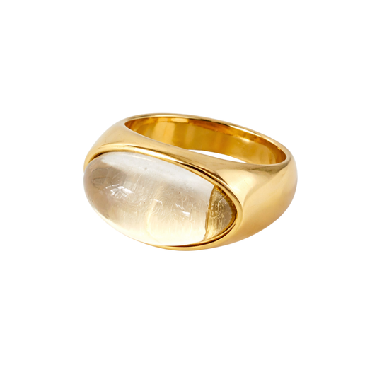 Oval Stone Statement Ring - 18k Gold Plated Stainless Steel