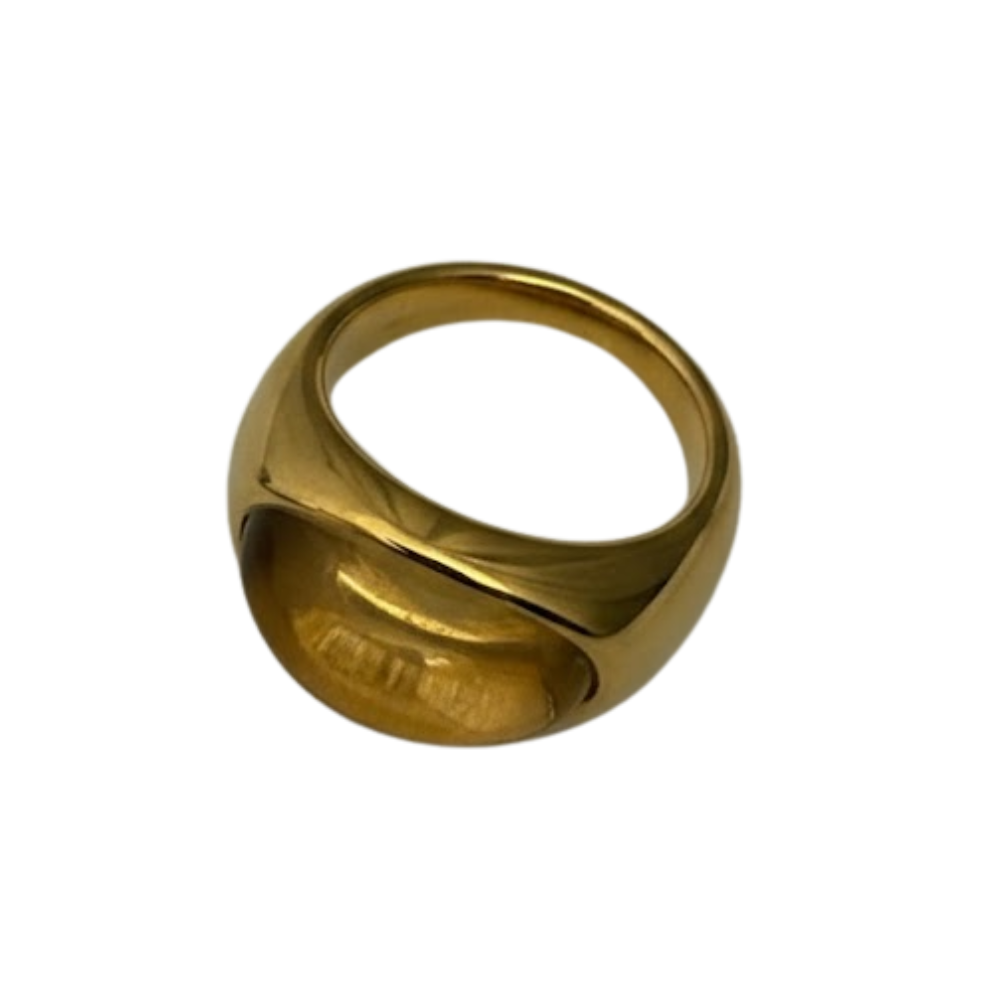 Oval Stone Statement Ring - 18k Gold Plated Stainless Steel