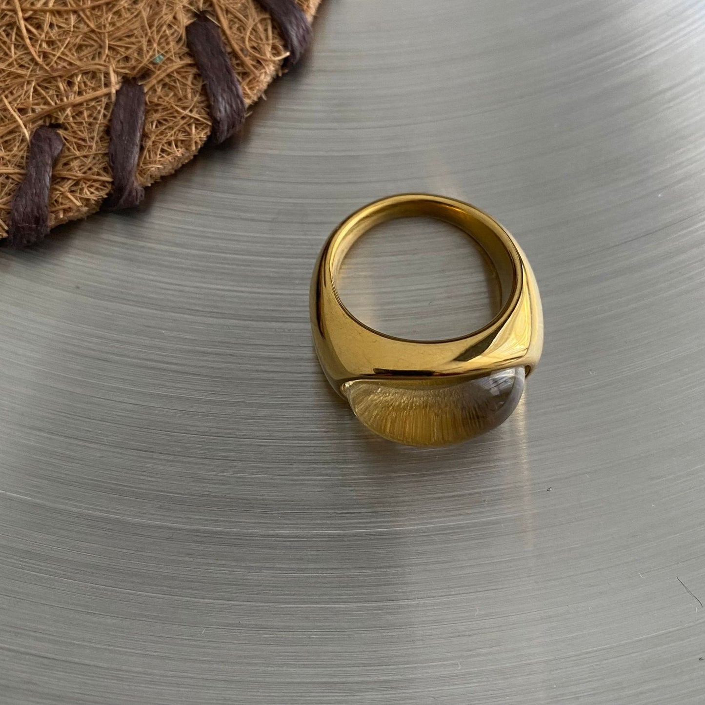 Oval Stone Statement Ring - 18k Gold Plated Stainless Steel