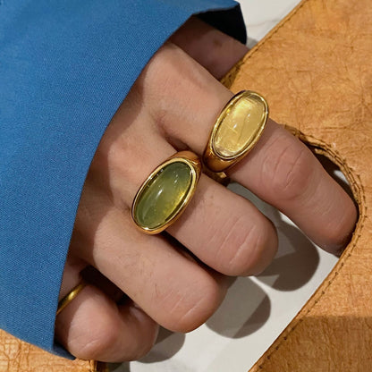 Oval Stone Statement Ring - 18k Gold Plated Stainless Steel