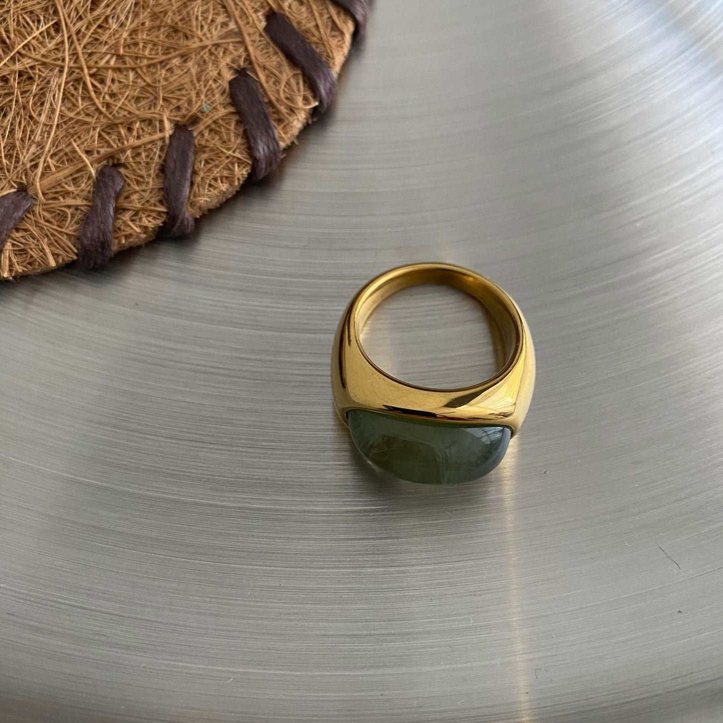 Oval Stone Statement Ring - 18k Gold Plated Stainless Steel